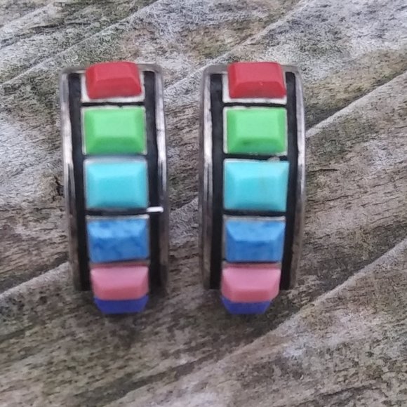 Vintage Rare Silpada 925 sterling Silver Multi color Stone Earrings - Picture 1 of 16